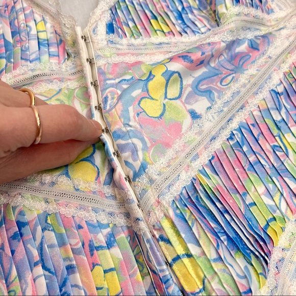 For Love & Lemons Sun Dress Sz XL Blue Floral Midsummer Flutter Straps Retro NWT - Picture 12 of 13